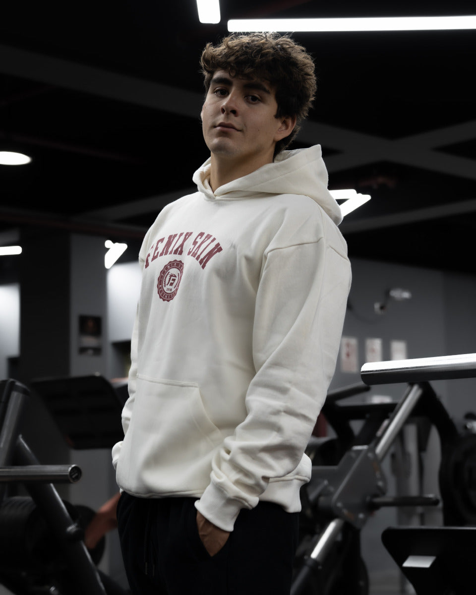 UNIVERSITY OVERSIZE HOODIE - WHITE PEARL