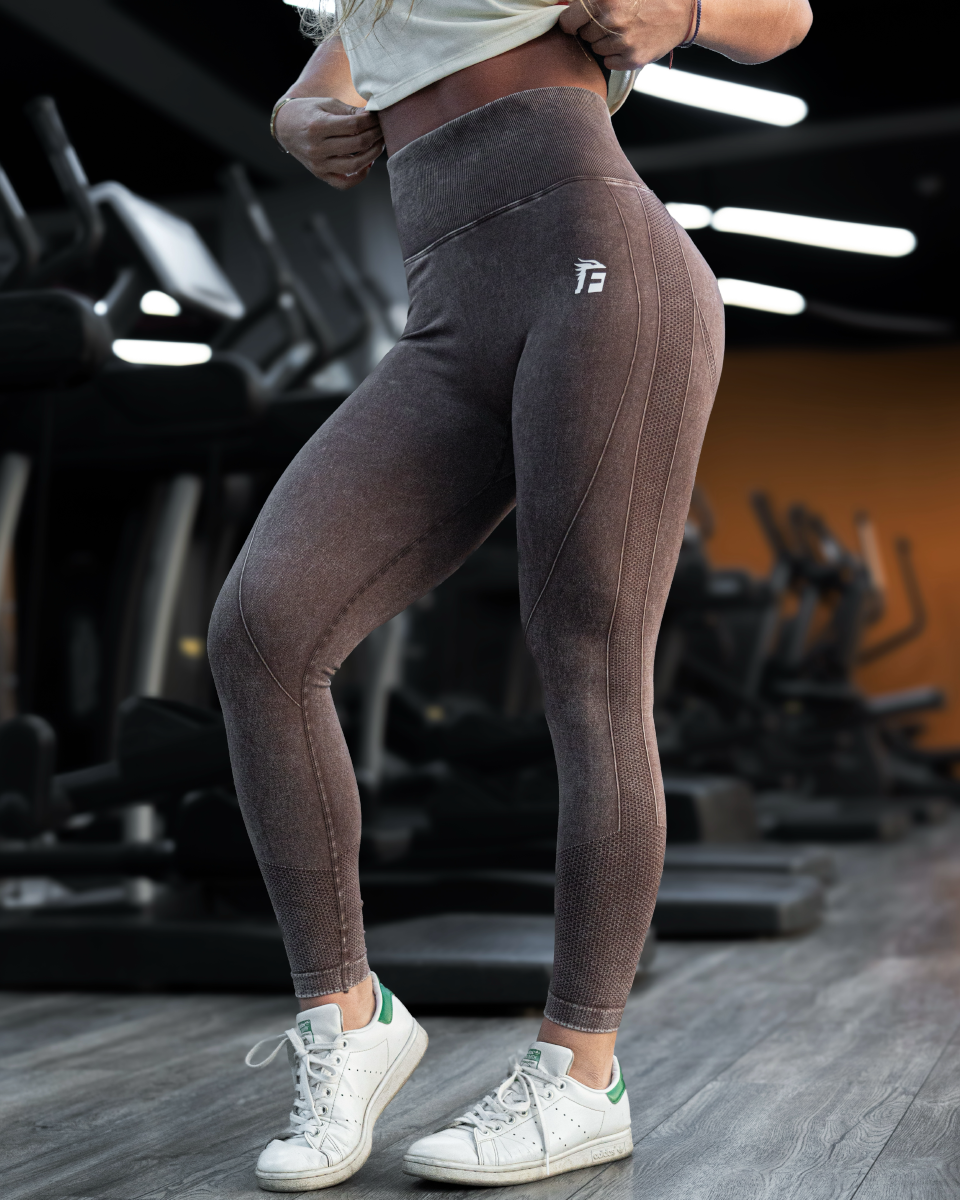 ACID WASH CRUNCH LEGGING – LIGHT CHOCOLATE