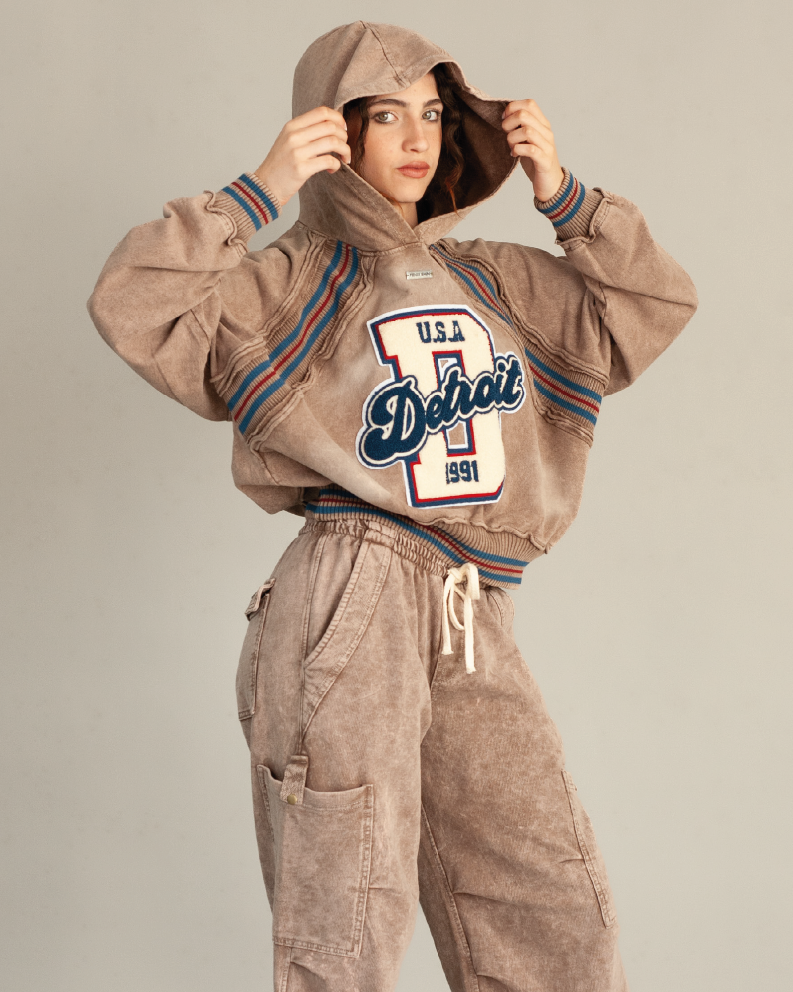 UNIVERSITY CROP DETROIT HOODIE- CARMEL